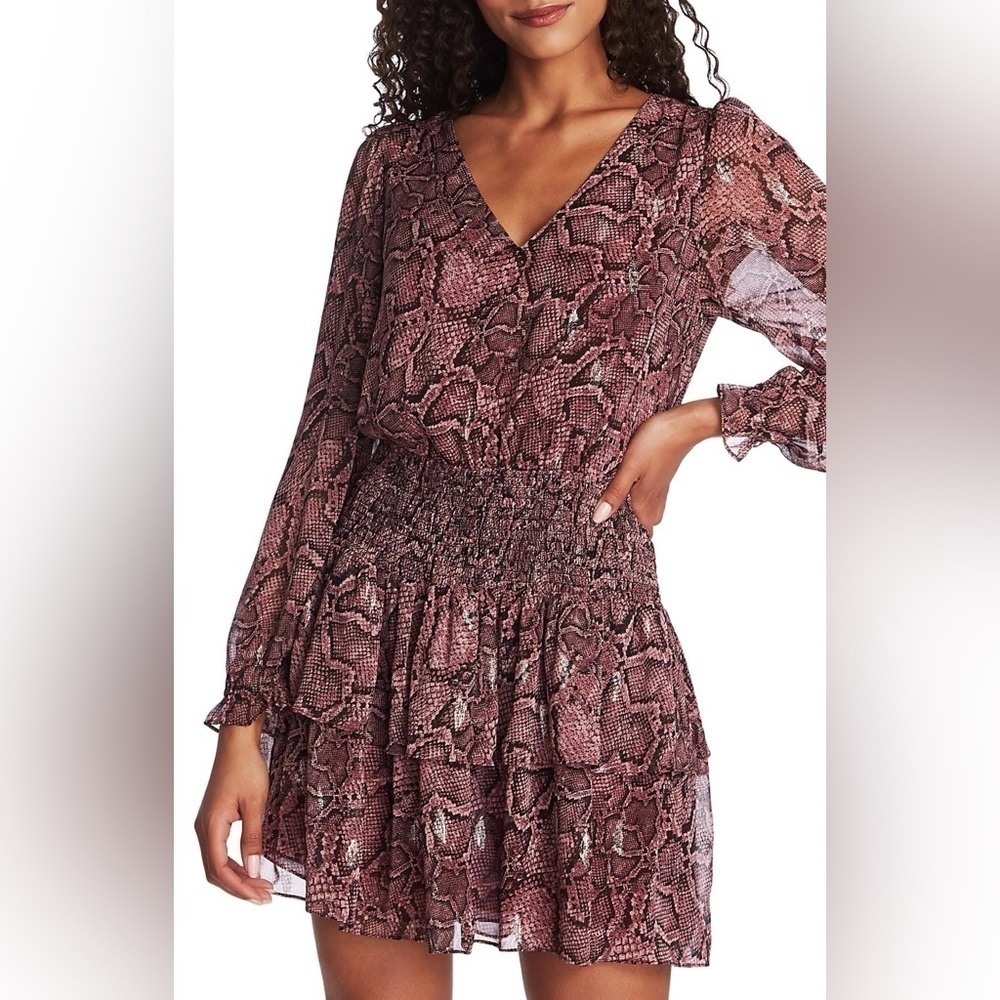 NWT 1.STATE Women's Pink and Black snake print Dress